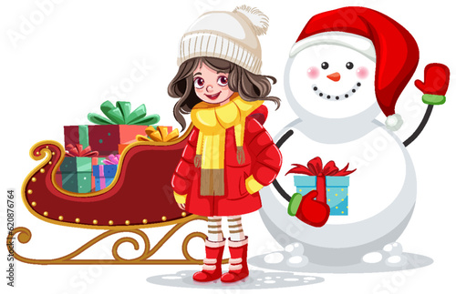 Girl at ourdoor in winter cold Christmas