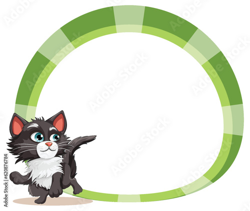 Cute cat on empty circle banner