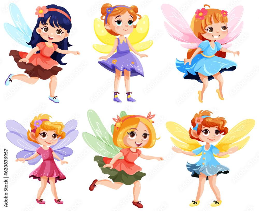 Set of cute fantasy fairies cartoon character Set of cute fantasy fairies cartoon character