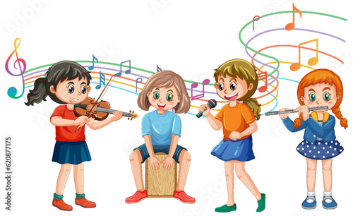 Children playing different musical instruments