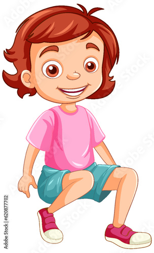 Girl cartoon charater sitting isolated