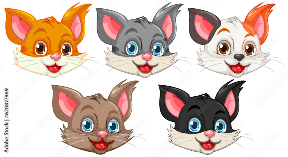 Set of cute cat head cartoon