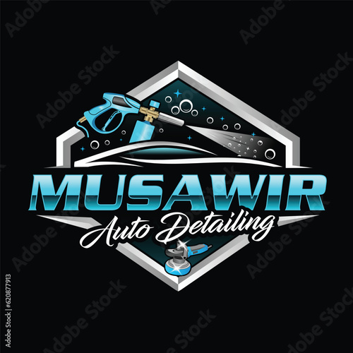 Mobile detailing and pressure wash logo design with buffer
