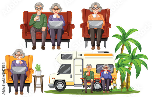 Set of grandparent on holiday