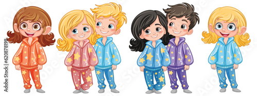 Set of character wearing pajamas