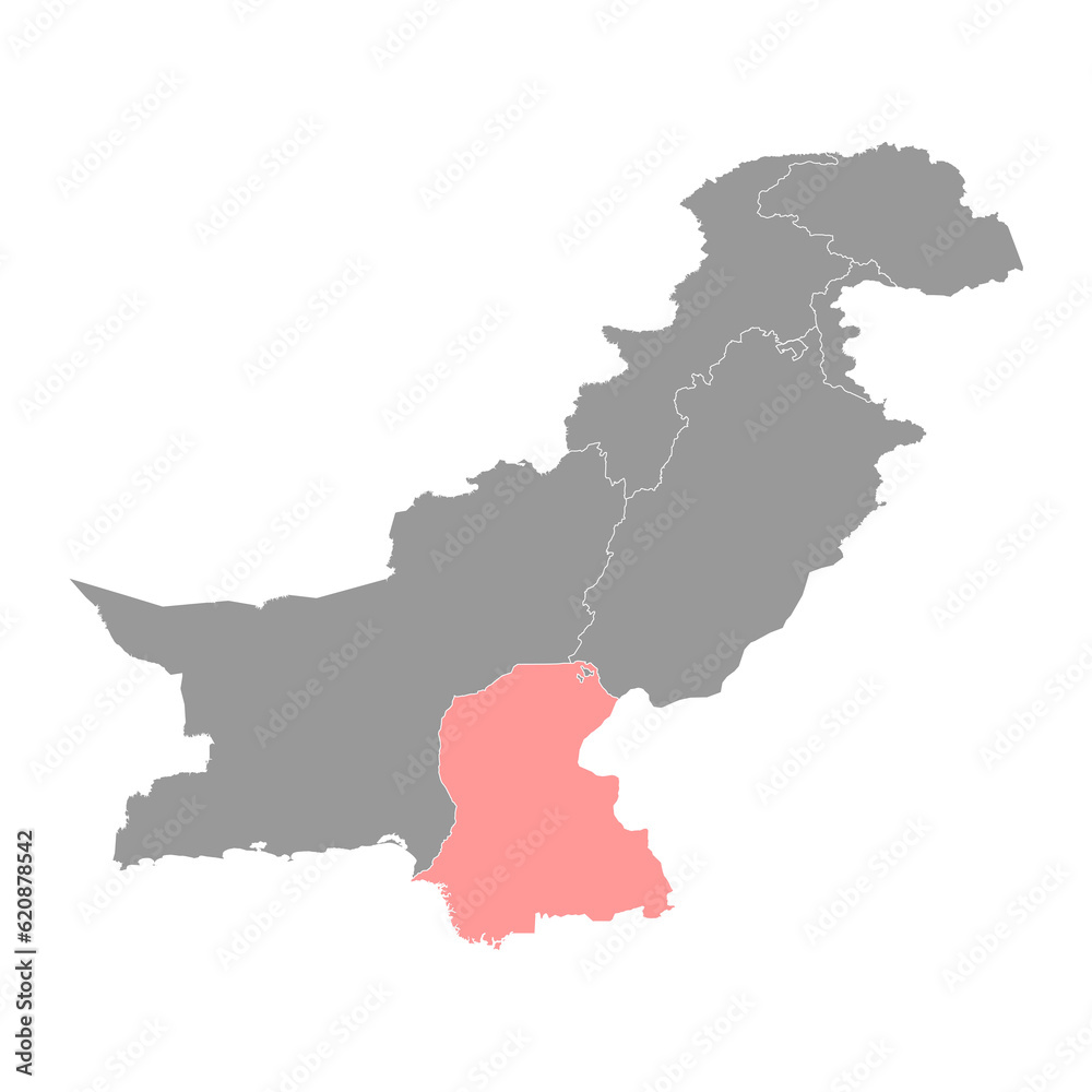 Sindh province map, province of Pakistan. Vector illustration.
