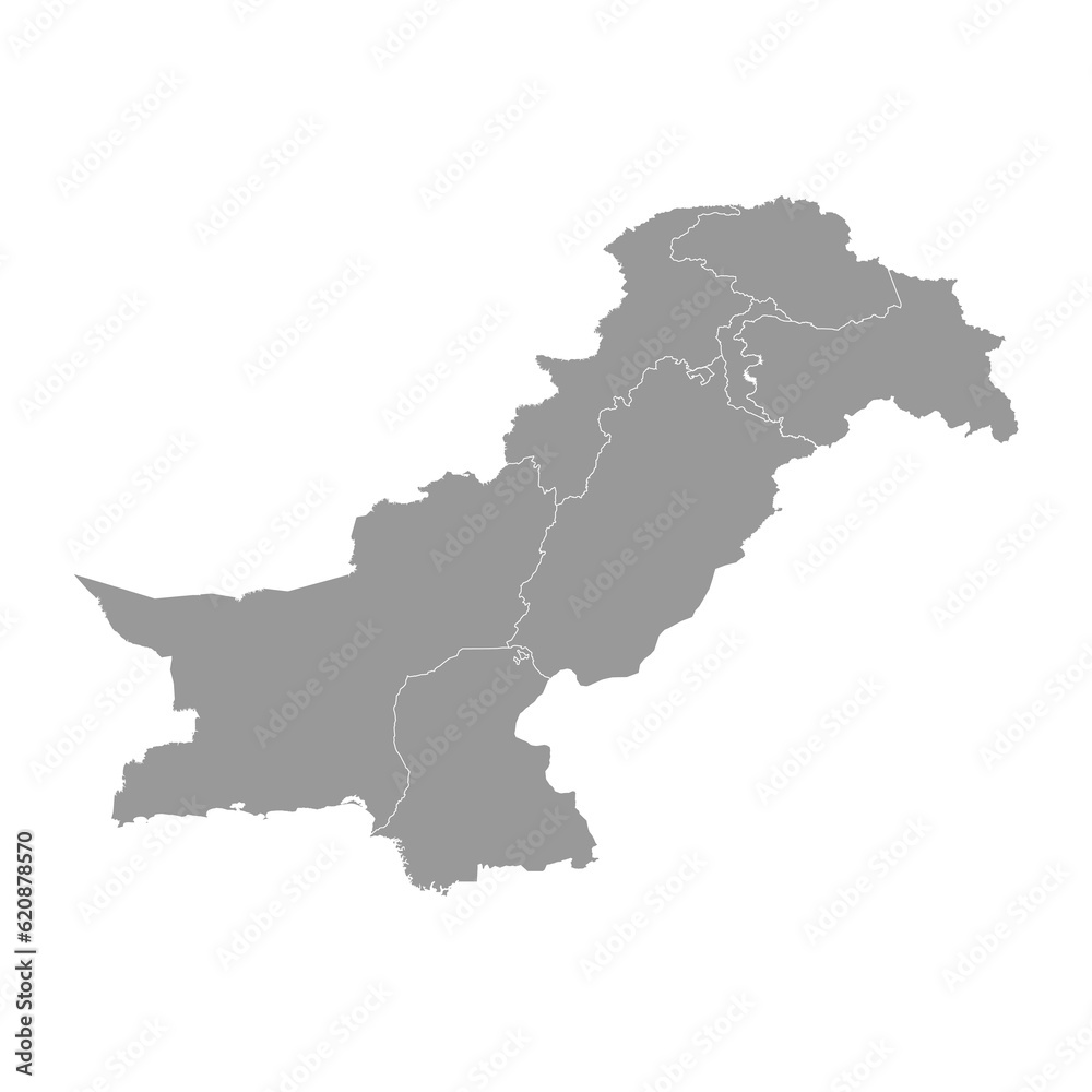 Map of Pakistan with regions and disputed territories. Vector illustration.