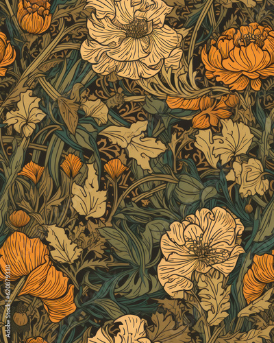 Seamless pattern with beautiful flowers in neutral pastel colors  generative ai