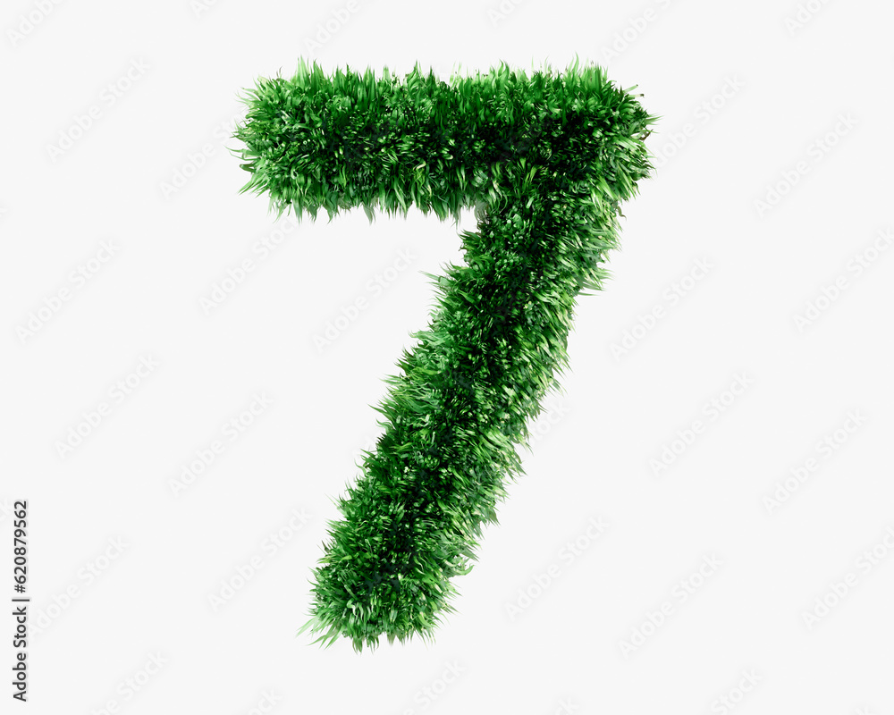 Digits made of green lawn grass. 3d illustration of green plant alphabet isolated on white background Digits made of green lawn grass. 3d illustration of green plant alphabet isolated on white background