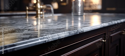 close up marble counter surface in kitchen room, Generative Ai