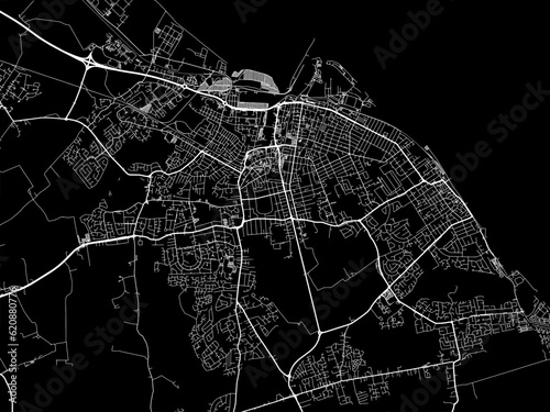 Vector road map of the city of  Grimsby in the United Kingdom on a black background.