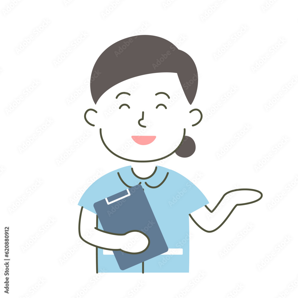 woman, nurse, medical care, medical record, medical chart, health record, simple, simple substance, human, illustration, vector, guidance, smile