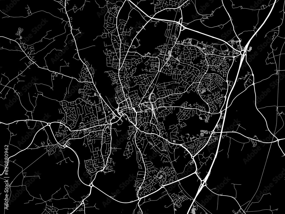 Obraz premium Vector road map of the city of Worcester in the United Kingdom on a black background.