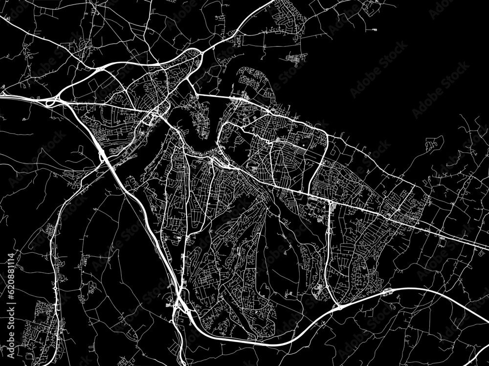 Vector road map of the city of  Medway Towns in the United Kingdom on a black background.