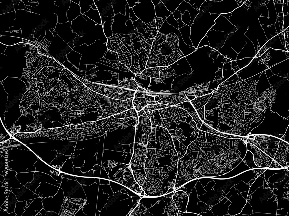 Vector road map of the city of  Reading in the United Kingdom on a black background.