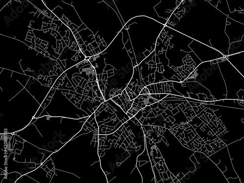 Vector road map of the city of Dumfries in the United Kingdom on a black background.