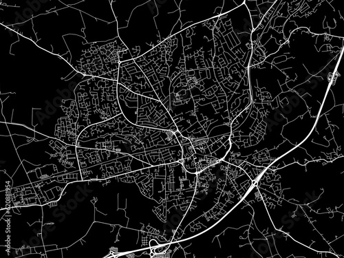 Vector road map of the city of Lisburn in the United Kingdom on a black background.