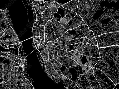 Vector road map of the city of  Liverpool in the United Kingdom on a black background.