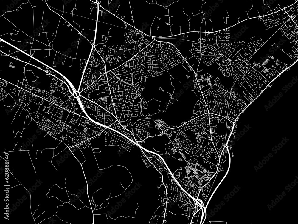 Vector road map of the city of  Newtownabbey in the United Kingdom on a black background.