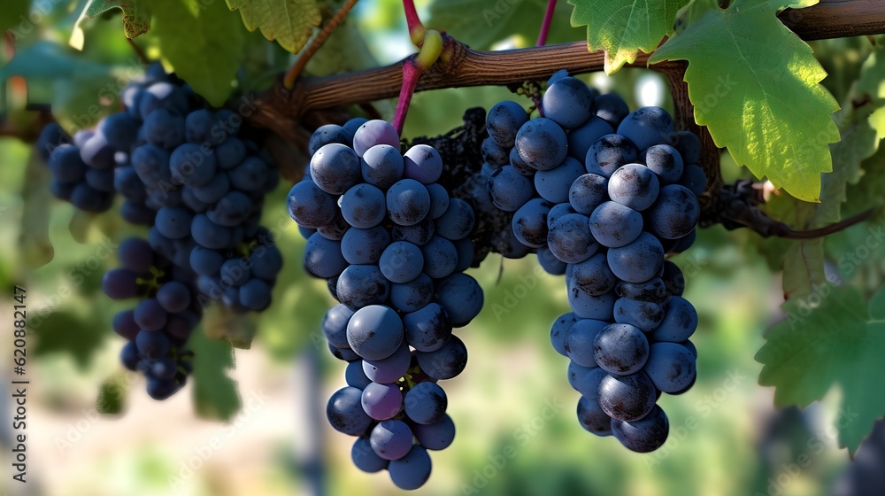 Black Grapes Hanging on a Vine