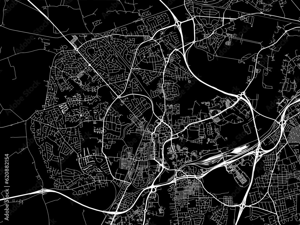 Vector road map of the city of  Stockton-on-Tees in the United Kingdom on a black background.