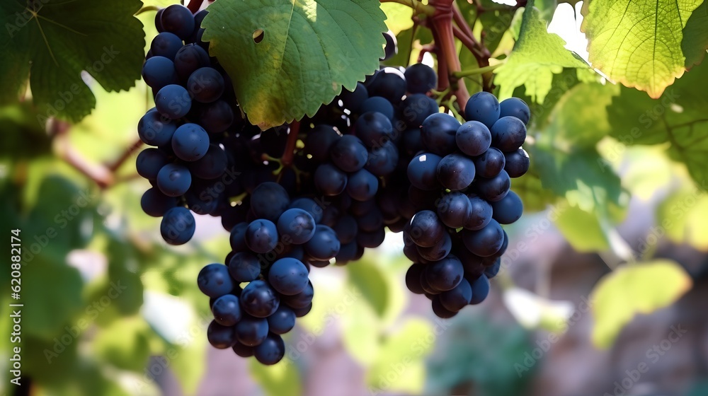 Black Grapes Hanging on a Vine