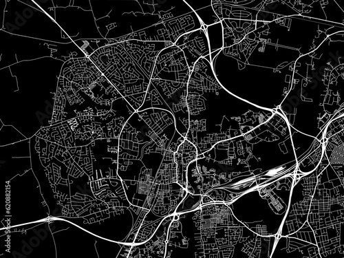 Vector road map of the city of  Stockton-on-Tees in the United Kingdom on a black background. © Map Graphics