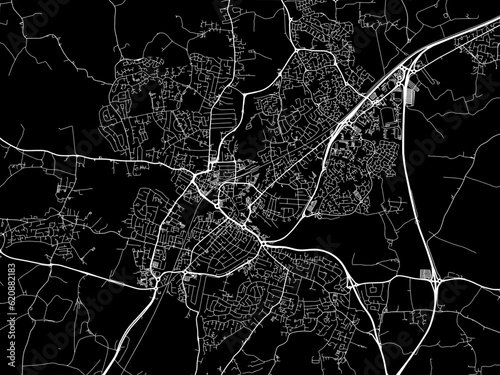 Vector road map of the city of Chelmsford in the United Kingdom on a black background.