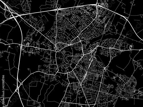 Vector road map of the city of  Cambridge in the United Kingdom on a black background.