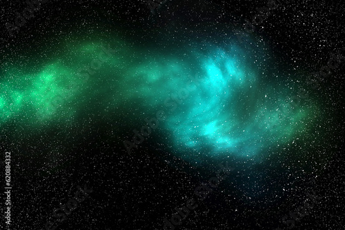 starry star with green mix indigo nebula and galactic galaxy in wide dark universe or black cosmos space like nature cloud in night sky Interstellar for background wallpaper