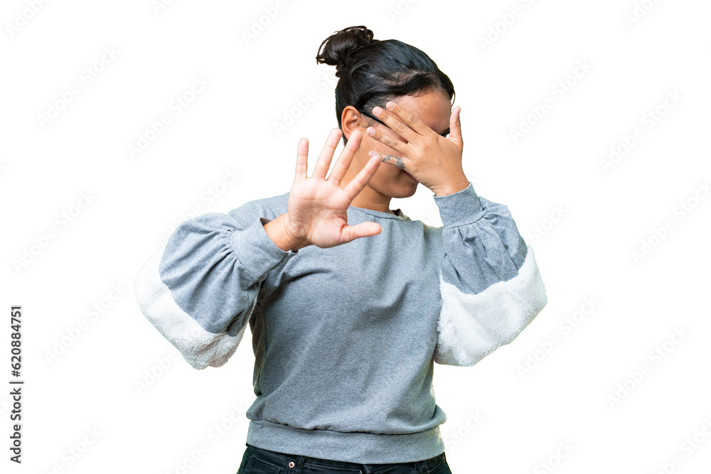 Young Uruguayan woman over isolated chroma key background nervous stretching hands to the front Young Uruguayan woman over isolated chroma key background nervous stretching hands to the front