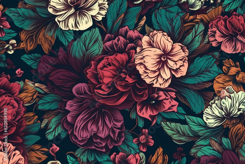 Bourvardias flowers floral pattern design, Colorful, AI Generated.