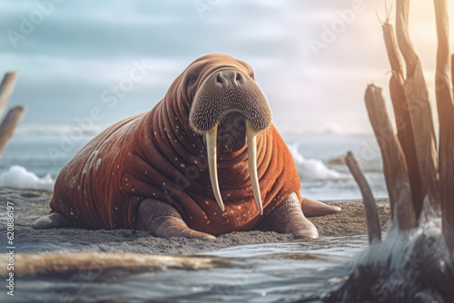 Walrus in nature, national geography, Wide life animals. AI Generated.