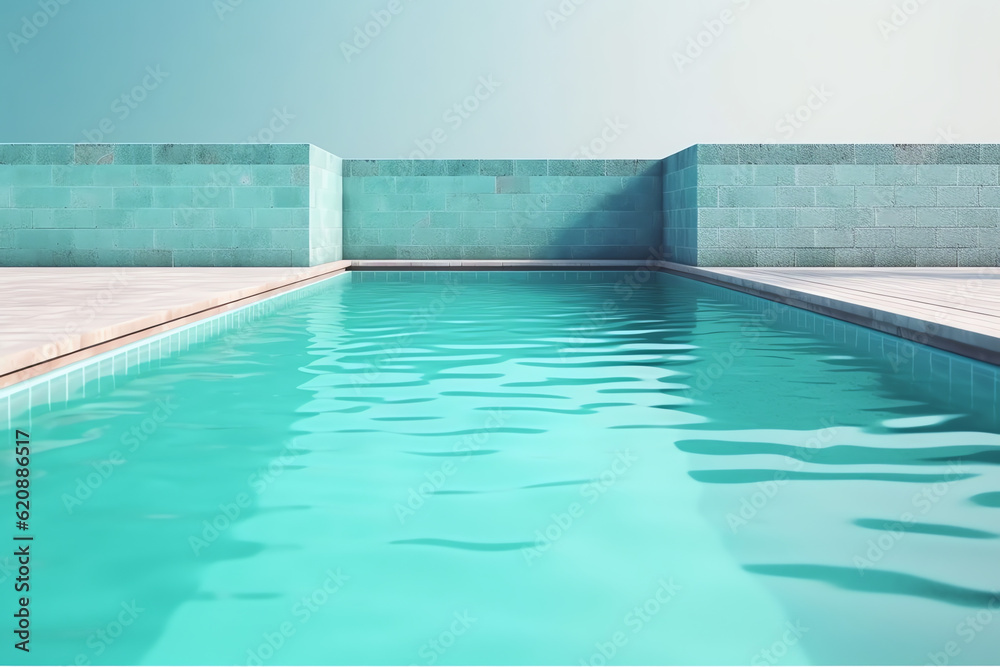 Swimming pool. Summer vacation concept. 3d rendering, copy space, free space for text, color background, AI Generated.