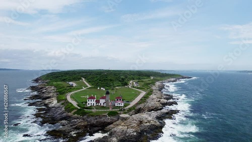 Panoramic aerial view of Conanicut Island with Beavertail Lighthouse, Rhode Island photo