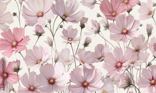  a bunch of pink flowers are on a white background with pink petals. generative ai