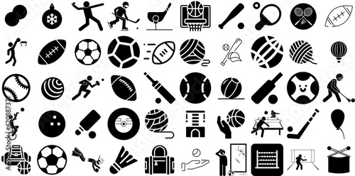 Huge Set Of Ball Icons Collection Flat Vector Silhouettes Goal, Golf, Set, Heavy Graphic Isolated On Transparent Background photo
