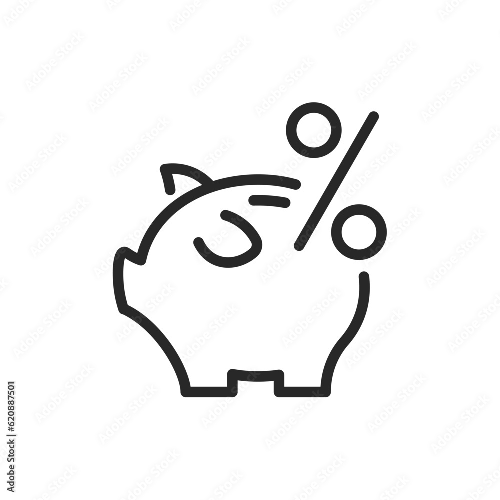 Piggy Bank with Percent Sign Icon. Vector Linear Editable Sign of Savings, Discounts, and Financial Management Concepts. Perfect for Sale Alerts, Investment Strategies, and Personal Finance Education. Piggy Bank with Percent Sign Icon. Vector Linear Editable Sign of Savings, Discounts, and Financial Management Concepts. Perfect for Sale Alerts, Investment Strategies, and Personal Finance Education.