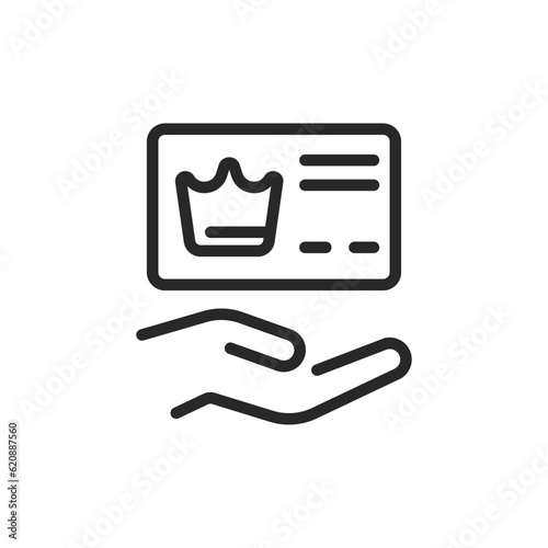 Priority Card Icon. Vector Linear Editable Sign of Hand Holding a VIP Membership Access, Symbolizing Exclusive Services and Privileges.