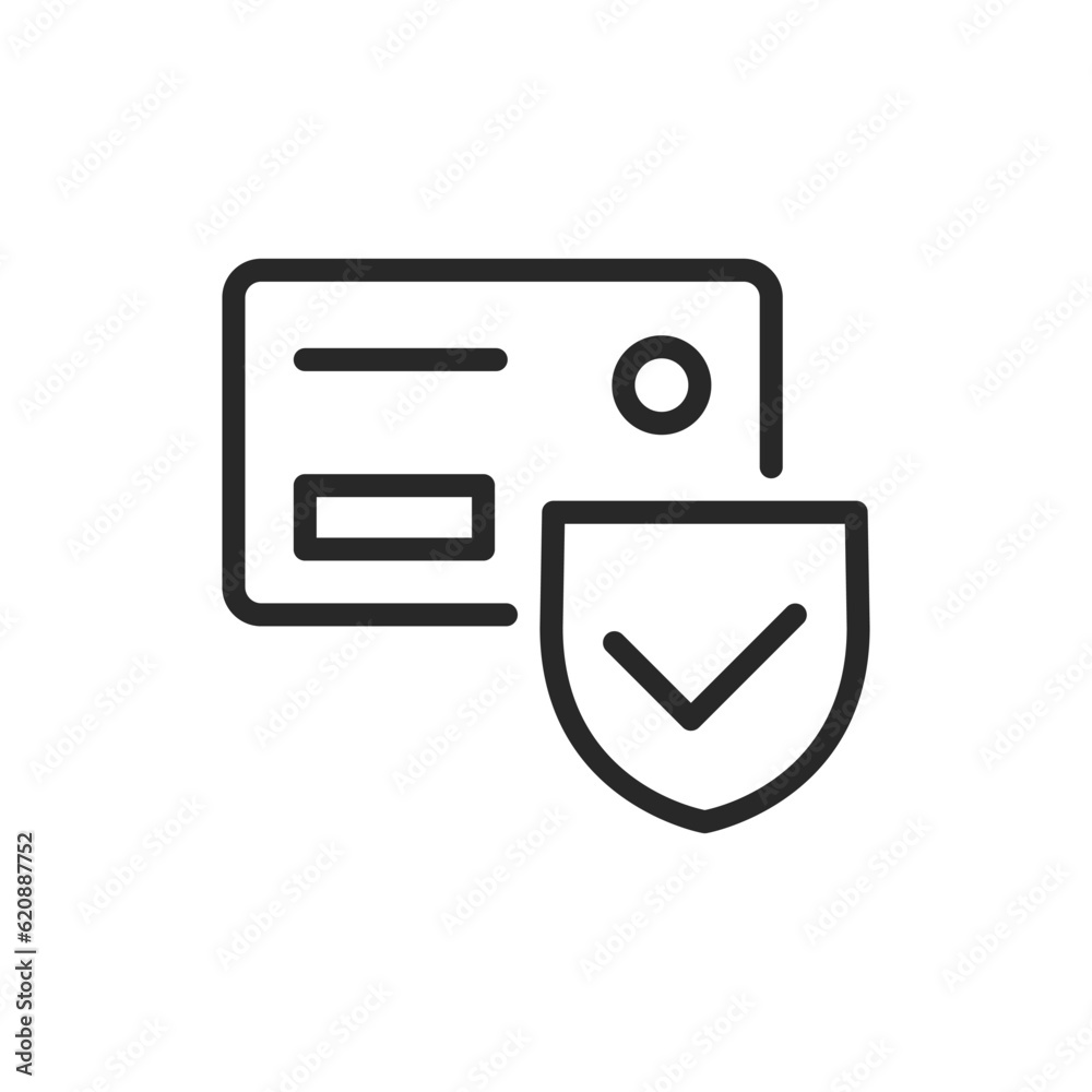 Secure Payment Icon. Vector Linear Editable Sign of Credit Card with Shield Symbol. Ideal Secure Online Payment, Anti-Fraud Protection, and Financial Banking Safe Operation. Secure Payment Icon. Vector Linear Editable Sign of Credit Card with Shield Symbol. Ideal Secure Online Payment, Anti-Fraud Protection, and Financial Banking Safe Operation.