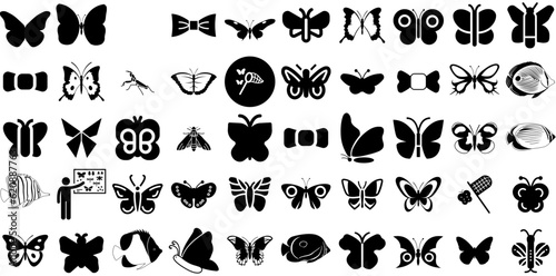 Mega Set Of Butterfly Icons Collection Hand-Drawn Linear Drawing Silhouette Equipment, Injection, Icon, Syringe Pictograms Isolated On White Background photo