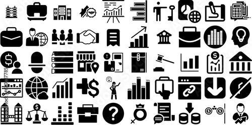 Massive Set Of Business Icons Pack Hand-Drawn Solid Drawing Elements Infographic  Pictogram  Modern  Court Elements Isolated On White Background