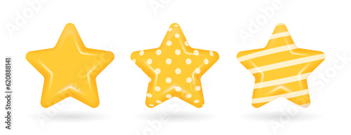 three yellow 3d stars.3d stars decoration. Customer rating feedback concept. vector illustration