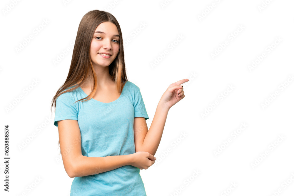 Teenager girl over isolated chroma key background pointing finger to the side Teenager girl over isolated chroma key background pointing finger to the side
