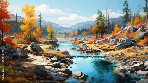 Autumn view in Oulanka National Park landscape. Generative Ai