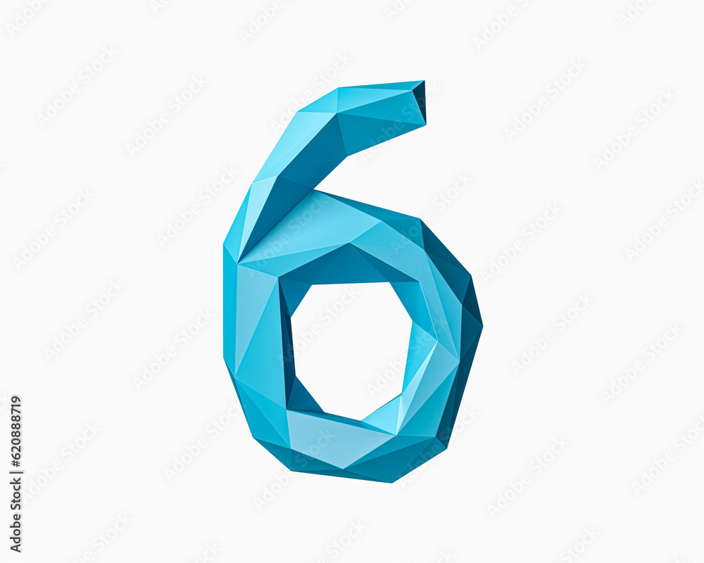 Digits made of low poly blue material. 3d illustration of green plant alphabet isolated on white background Digits made of low poly blue material. 3d illustration of green plant alphabet isolated on white background