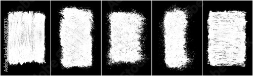 Obraz na płótnie Set of scribble hand drawn in chalk on black background. Shabby white texture. Monochrome stain element. Rusted effect. Digitally generated image. Vector illustration, Eps 10. w salonie