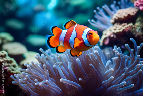 vibrant clownfish swimming in coral reef sea