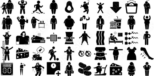 Big Collection Of Fat Icons Collection Hand-Drawn Isolated Simple Pictograms Knife, Fitness, Creamy, Body Illustration Vector Illustration