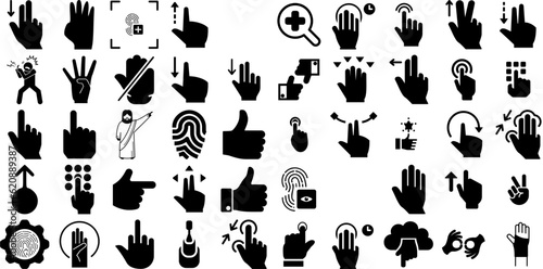Massive Set Of Finger Icons Set Black Modern Pictogram Pointer, Icon, Glyphs, Symbol Buttons Isolated On Transparent Background photo